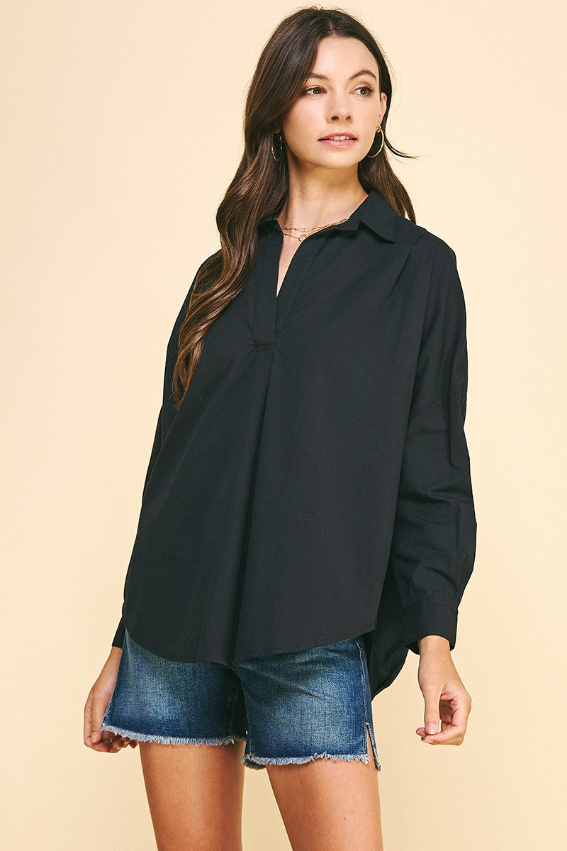 Lapel Collar Dropped Shoulder Blouse main image 1