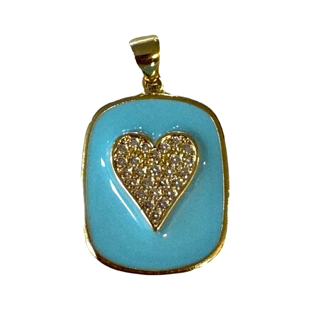 Enamel Colorful Heart Dog Tag Pendant in Blue
